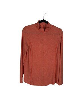 Duluth Trading Co Women M Orange Armachillo Cooling Mockneck 1/4 Zip Shirt